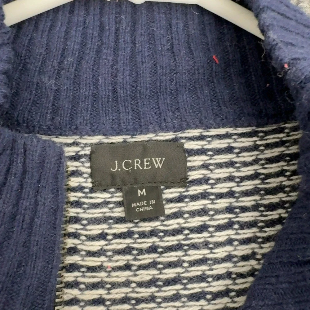 J Crew Sweater Mens M Blue Merino Wool Birdseye‎ Quarter Zip Mock Neck Classic